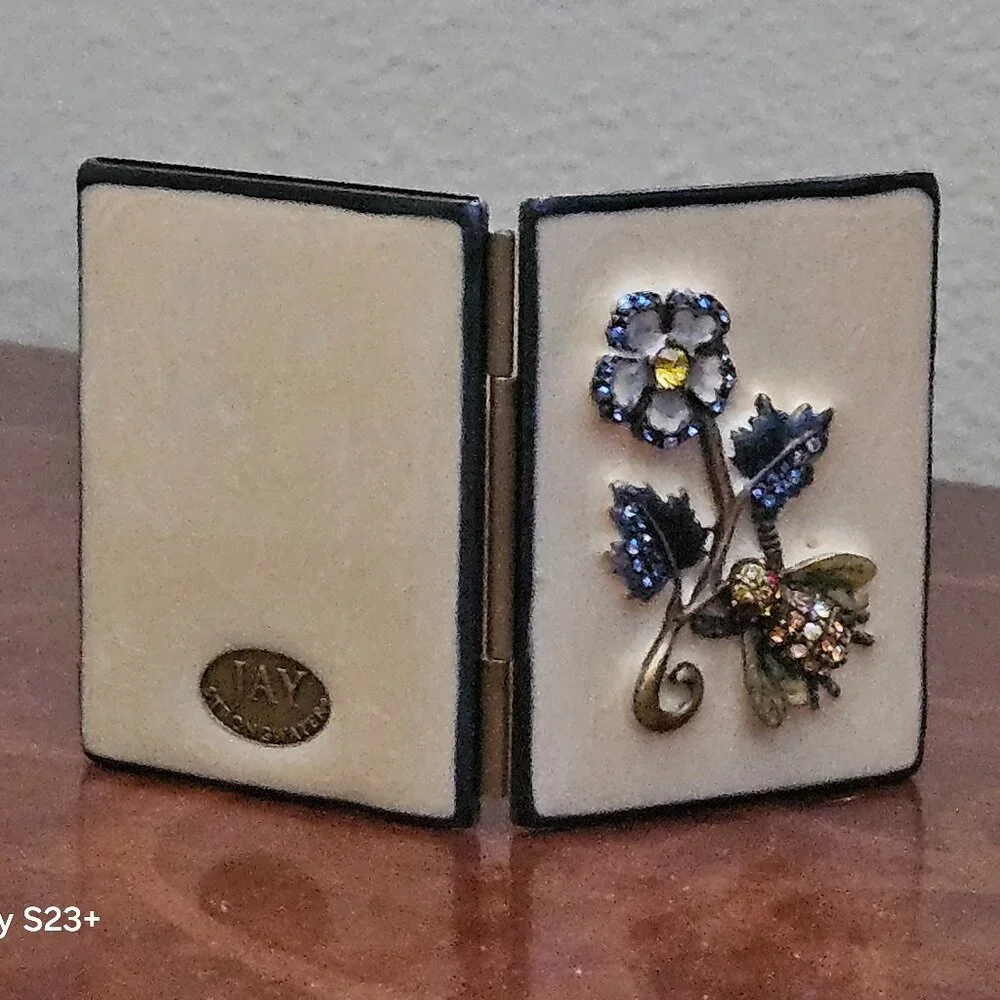 RARE JAY STRONGWATER BEE FLOWER DELFT GARDEN TRAVEL FOLDING CRYSTAL ENAMEL FRAME